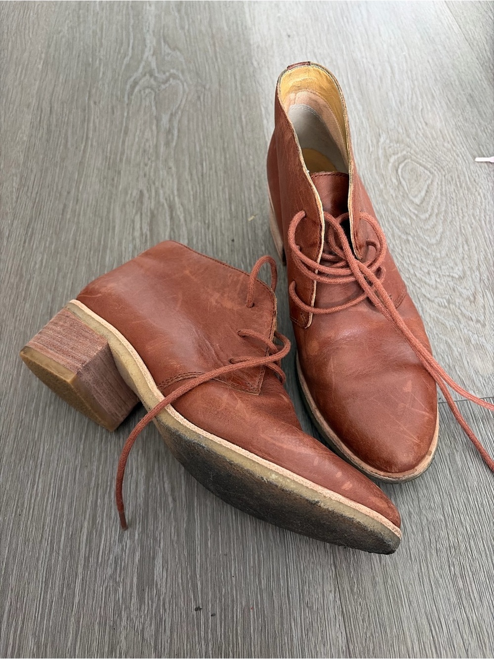 Clarks  Brown Leather Lace-Up Ankle Boots